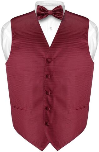 Men's Dress Vest & BOWTie Burgundy Red Woven BOW Tie Horizontal Stripe Set in Saudi Arabia