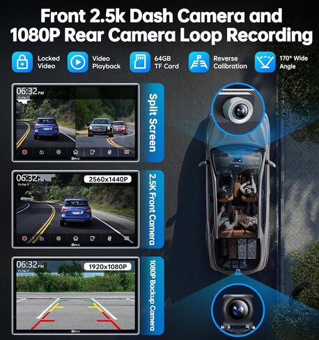 PLZ شاشة ستيريو Apple Carplay لاسلكية محمولة مقاس 7 بوصات للسيارة، توصيل في السيارة، شاشة لمس تلقائية تعمل بنظام Android، بلوتوث 5.3، جهاز إرسال راديو FM، مستقبل صوت السيارة، كاميرا احتياطية 1080 بكسل، كاميرا داش 2.5 كيلو in Kuwait