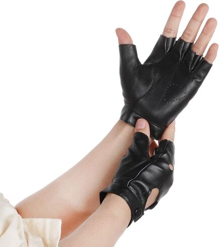 زوجان من القفازات النسائية المصنوعة من جلد البولي يوريثان بفتحة على شكل قلب لأزياء الهالوين والرقص والأداء واللون الأسود والأبيض in Kuwait