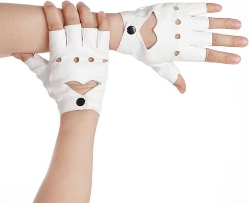 زوجان من القفازات النسائية المصنوعة من جلد البولي يوريثان بفتحة على شكل قلب لأزياء الهالوين والرقص والأداء واللون الأسود والأبيض in Kuwait