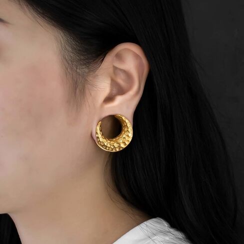 LADEMAYH 2Pcs Hypoallergenic Stainless Steel Saddle Gauge Earrings Ear Plugs Gauges for Ears, Size 0g - 1 inch Ear Tunnels, Meteorite Design Ear Stretching Expander Ears Gauges Body Jewelry in Kuwait