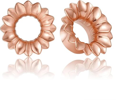 LADEMAYH قطعتان من الفولاذ المقاوم للصدأ 316L سدادات أذن مقاييس للأذنين، مقاس أنيق 0 جم - 1 بوصة أقراط قياس أنفاق الأذن، مجوهرات موسع الأذن المضادة للحساسية على شكل عباد الشمس in Kuwait