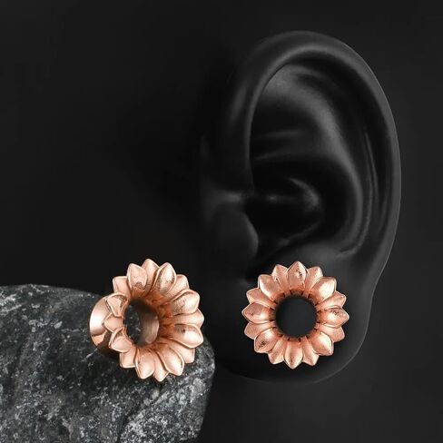 LADEMAYH قطعتان من الفولاذ المقاوم للصدأ 316L سدادات أذن مقاييس للأذنين، مقاس أنيق 0 جم - 1 بوصة أقراط قياس أنفاق الأذن، مجوهرات موسع الأذن المضادة للحساسية على شكل عباد الشمس in Kuwait