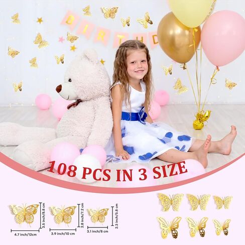 308 Pcs Flower Bouquet Corsages Pins 200 Pcs Diamond Corsages Pins and 108 Pcs 3D Gold Butterfly Sticker for Bouquet Wedding Valentine's Day Mother's Day Birthday Party Supplies (3 Sizes) in Kuwait