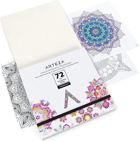 Arteza Coloring Art Set, 48 Colored Pencils, 6.4 x 6.4 Inches Coloring Book with 72 Detachable Designs, Art Supplies for Relaxation and Stress Relief in Saudi Arabia
