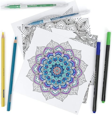 Arteza Coloring Art Set, 48 Colored Pencils, 6.4 x 6.4 Inches Coloring Book with 72 Detachable Designs, Art Supplies for Relaxation and Stress Relief in Saudi Arabia