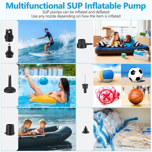 مضخة هواء كهربائية SUP ذات ضغط عالٍ 20 رطل لكل بوصة مربعة، مضخة لوح مجداف محمولة، مضخة لوح مجداف نفخ مزدوجة المرحلة لألواح التجديف القابلة للنفخ، والقوارب، وقوارب الكاياك، والكرة، وفراش التخييم in Saudi Arabia
