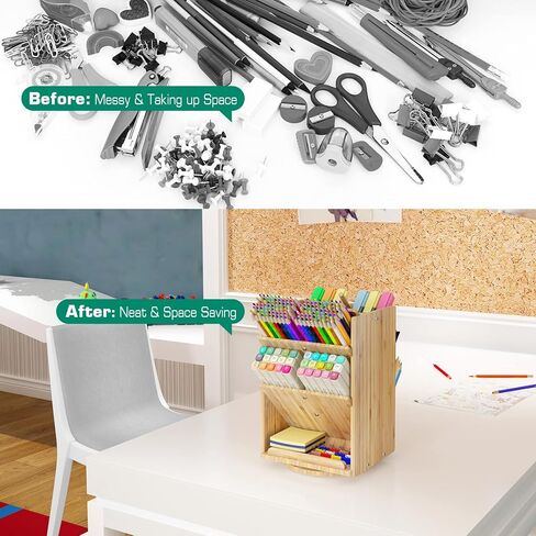 ملحقات تخزين منظم مكتب الخيزران - 13 حجرة كبيرة جدًا، سعة حامل أقلام الرصاص أكثر من 1000، تجميع سهل DIY، منظم سطح المكتب الدوار، مستحضرات التجميل واللوازم المكتبية in Kuwait