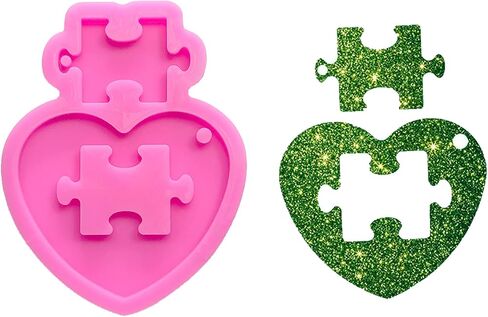 لامعة لامعة القلب لغز شكل قوالب السيليكون DIY بها بنفسك الحرفية المفاتيح بوليمر كلاي قالب قلادة الايبوكسي قلادة المجوهرات الراتنج صياغة صنع قالب تزيين الكعكة فندان in Kuwait