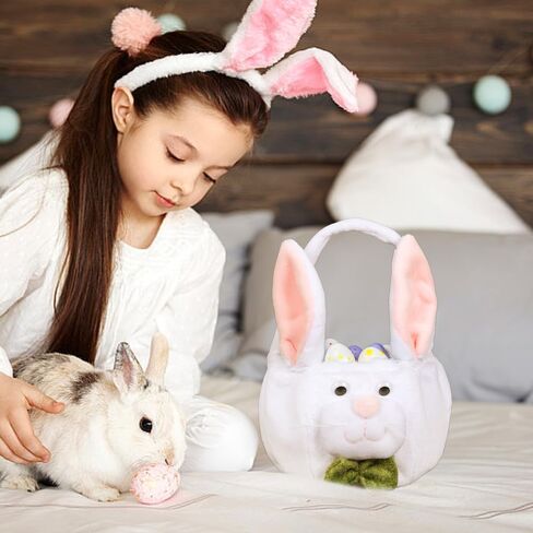 سلة عيد الفصح أكياس قطيفة دلاء البيض للأطفال، قابلة لإعادة الاستخدام المحمولة الأرنب حمل سلة قطيفة هدايا لتزيين الحفلات in Kuwait