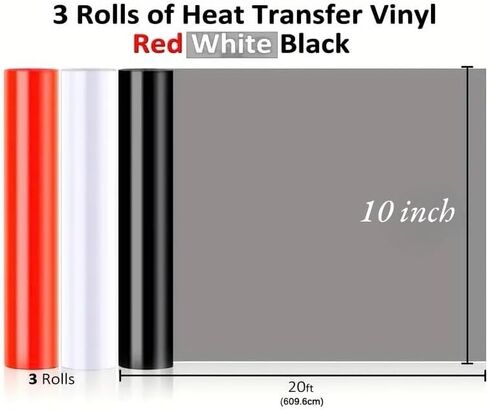 3 قطع فينيل نقل الحرارة HTV، لفات فينيل نقل الحرارة 25.4 سم × 20 قدم، سهلة القطع وإزالة الأعشاب الضارة على الفينيل للكريكات، فينيل HTV مع 3 ألوان متنوعة in Kuwait