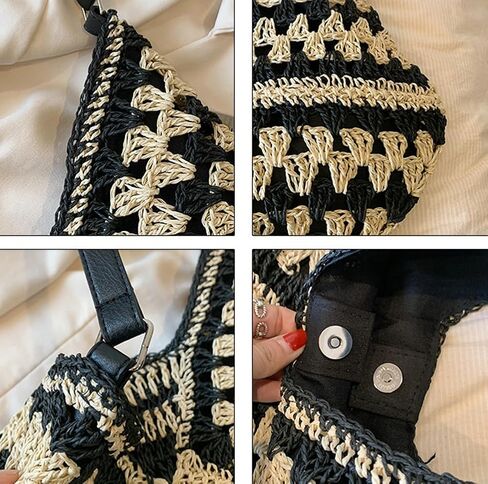 حقائب هوبو من القش للنساء حقيبة يد من القش حقيبة كتف صيفية أنيقة للشاطئ مصمم حقيبة من القماش يدويًا للسفر 2024 in Kuwait