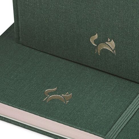 Jumping Fox Design Linen Fabric Premium A5 مسطرة بغلاف صلب مجلة مبطنة، متوسطة 5.6 × 8.4 بوصة، ورق عالي الجودة 100 جرام لكل متر مربع، صفحات مرقمة، جيب داخلي، أخضر غابة in Kuwait