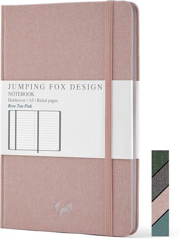 Jumping Fox Design Linen Fabric Premium A5 Ruled Notebook Hardcover Lined Journal, Medium 5.6 x 8.4 inches, 100gsm Quality Paper, Numbered Pages, Inner Pocket, Forest Green in Saudi Arabia