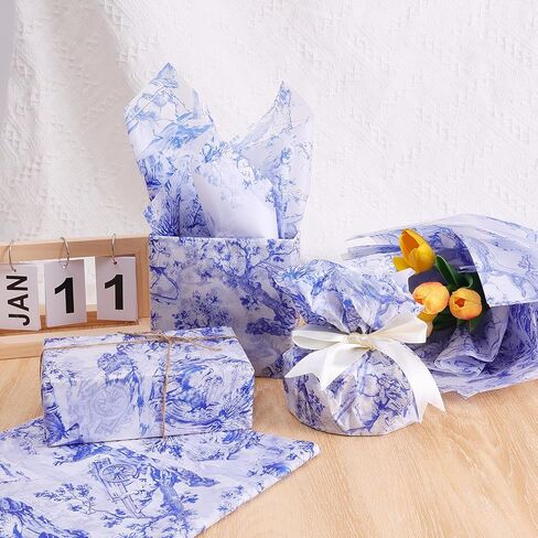 100 Sheets Vintage Blue Gift Wrapping Tissue Paper Recyclable Packaging Bag for Wedding Birthday Showers Art Craft Party Favor Decoration in Saudi Arabia