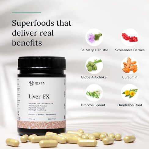 مكمل دعم الكبد من Liver-FX مع شوك الحليب، وجذور الهندباء، وتركيبة تنظيف الكبد وإزالة السموم، غير معدلة وراثيًا، نباتي، 60 كبسولة (30 وجبة) in Saudi Arabia