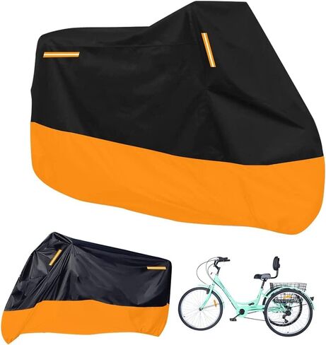 Premium Adult Tricycle Cover, Universal for All 3 Wheel Bike Motorcycle Outdoor and Indoor Cover Storage (104" x 43.3" x 49") (Black & Silver, 210D) in Saudi Arabia