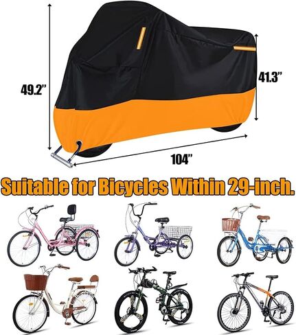 Premium Adult Tricycle Cover, Universal for All 3 Wheel Bike Motorcycle Outdoor and Indoor Cover Storage (104" x 43.3" x 49") (Black & Silver, 210D) in Saudi Arabia