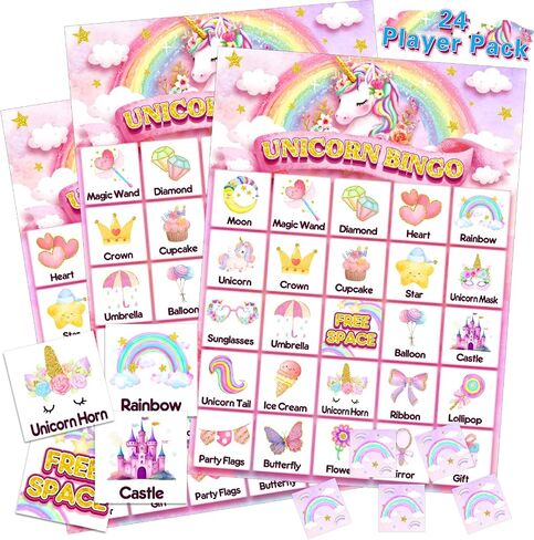 Liliful 35 Pcs Bingo Games 24 Players Party Bingo Cards for Boys Girls Adults Family Classroom Activities Birthday Theme Party Favors Supplies (Unicorn) in Saudi Arabia