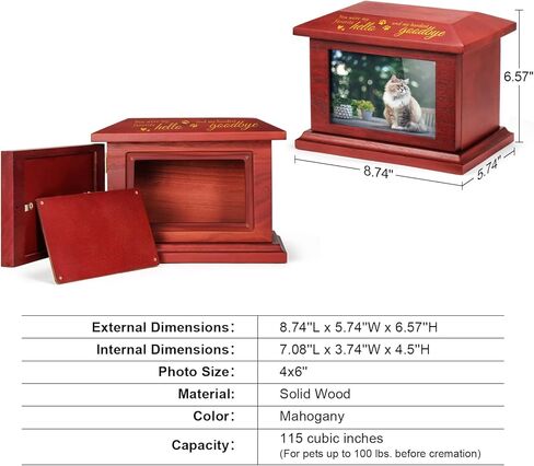 تي جيه. جرار الحيوانات الأليفة من موري لرماد الكلاب، هدايا تذكارية لفقدان القطط، جرة حرق خشبية مخصصة مع إطار للصور، صندوق ذاكرة تذكاري مع حقيبة فلانيل سوداء للحيوانات الأليفة بوزن يصل إلى 100 رطل in Kuwait