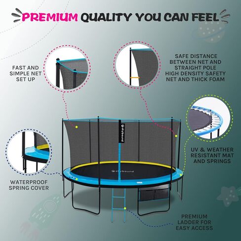 SkyBound Trampoline 10FT 12FT 14FT Trampoline for Kids and Adults - Free Jump Game & APP - Kids Trampoline with Ladder - Outdoor Recreational Trampolines with Enclosure - Straight Poles Backyard Fun in Saudi Arabia