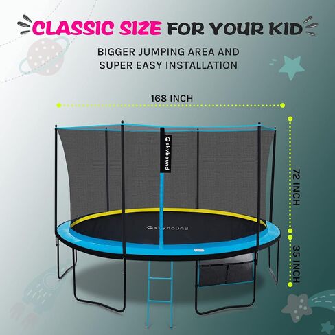 SkyBound Trampoline 10FT 12FT 14FT Trampoline for Kids and Adults - Free Jump Game & APP - Kids Trampoline with Ladder - Outdoor Recreational Trampolines with Enclosure - Straight Poles Backyard Fun in Saudi Arabia