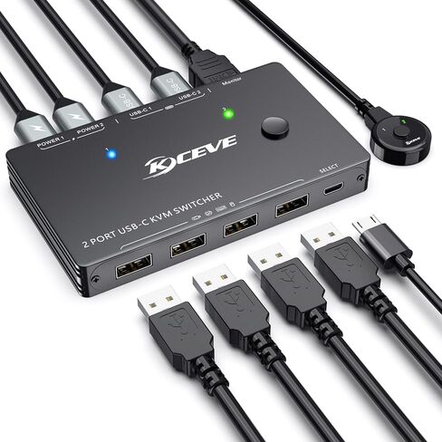 USB Type-C KVM Switch 4K@60Hz,2 in 1 Out Type-C KVM Switch for 2 Computers Share HDMI Monitor and USB Devices-Power Delivery 100W,Type-C KVM with USB-C Cable,HDMI2.0 Cable and Wired Remote in Saudi Arabia