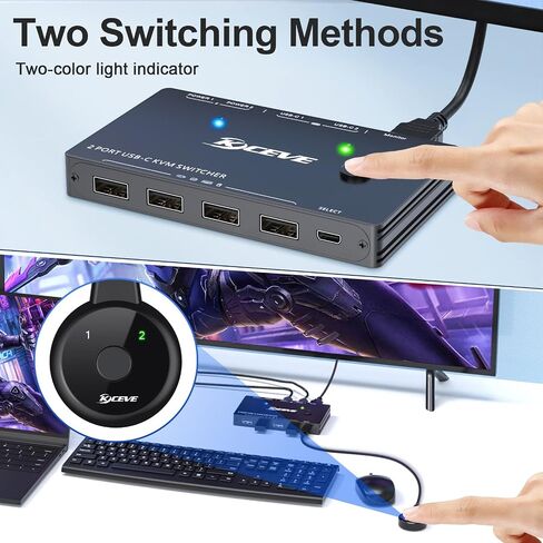 USB Type-C KVM Switch 4K@60Hz,2 in 1 Out Type-C KVM Switch for 2 Computers Share HDMI Monitor and USB Devices-Power Delivery 100W,Type-C KVM with USB-C Cable,HDMI2.0 Cable and Wired Remote in Saudi Arabia