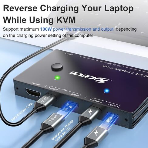 USB Type-C KVM Switch 4K@60Hz,2 in 1 Out Type-C KVM Switch for 2 Computers Share HDMI Monitor and USB Devices-Power Delivery 100W,Type-C KVM with USB-C Cable,HDMI2.0 Cable and Wired Remote in Saudi Arabia
