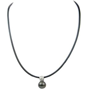 Regalia Tahitian Cultured Pearl 14K White Gold .10cts of Diamond Black Cord Pendant in Saudi Arabia