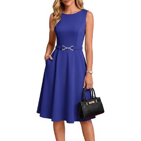 GRACE KARIN Womens Summer Work Dress 2026 Sleeveless Crewneck A Line Midi Dresses Flowy Business Dresses Outfits with Pockets in Kuwait
