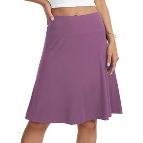 VIISHOW Women's Knee Length Skirt High Waisted Stretchy A-Line Skater Skirt Soft Knit Modest Casual Skirts for Daily Wear in Kuwait
