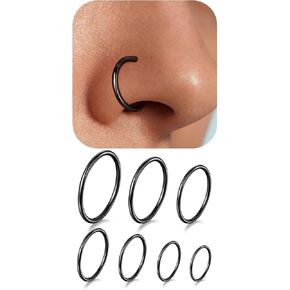 Titanium Nose Ring Hoop Earrings Set - 7 Sizes 18G Nose Rings for Women Men Sensitive Skin, Septum Rings, Cartilage Earring Helix Tragus Conch Daith Rook Lip Nostril Piercing Jewelry, 5mm-12mm in Saudi Arabia