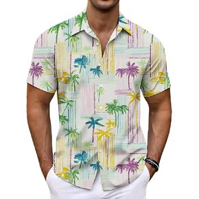 Men's Hawaiian Shirts Summer Casual Short Sleeve Button Down Shirts Novelty Floral Tops Tropical Beach Clothes in Saudi Arabia