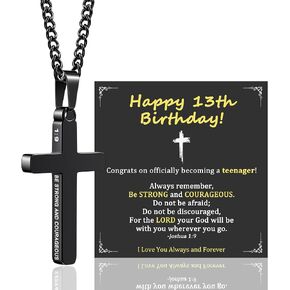 Sereney 8 10 13 Year Old Birthday Gifts for Boys, Black Cross Charm Necklace for Boys as 8th 10th 13th Birthday Gifts Christian Religious Necklace as 8 10 13 Year Old Gift for Boy Son Grandson in Kuwait