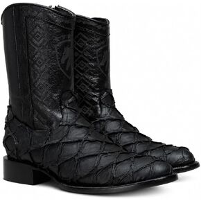 Joe Boots Men’s Pirarucu Leather Print Boot – 3/4 Mid-Calf Round Toe, Cowboy Western Boot with Side Zipper –Leather Outsole Black in Saudi Arabia