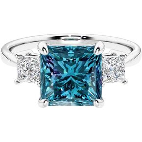 Real Solid 14k Gold Classic 3-Stone 3 Ct Princess Lab Grown Alexandrite and Diamond Ring, June Birthstone, Engagement, Anniversary, Wedding, Birthday Gift for Women w/ Jewelry Box, Sz 4-10 in Saudi Arabia