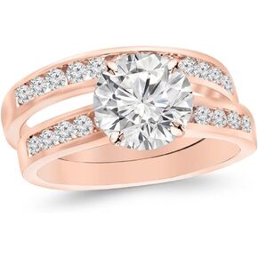 Houston Diamond District 1.3 Carat Round Cut Classic Channel Set Wedding Set Bridal Band & Diamond Engagement Ring (J Color I2 Clarity, 0.6 Ct Center) in Kuwait
