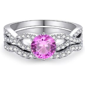 1CT Center Pink Tourmaline Engagement Ring Set for Women,18K White Gold Platinum Plated Silver Infinity Twisted Wedding Rings Set Tourmaline Moissanite Bridal Sets Jewelry Gift for Anniversary Wedding in Saudi Arabia