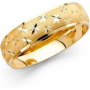 Milgrain Ring Solid 14k Yellow Gold Wedding Band Diamond Cut Star Dome Style Satin Finish 6 mm in Kuwait