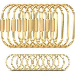 Tiezzi Gold Brass Key Rings, 10 Pack Keychain with 10 Flat Rings Carabiner Clip, Screw Lock Keys Organizer, Purse Bag Charms in Kuwait