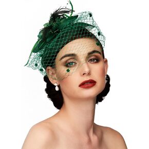 Tea Party Hat Fascinators Hats for Women Vintage Lace Mesh Floral Feather Hair Clip Headband with Veil for Church Wedding in Saudi Arabia