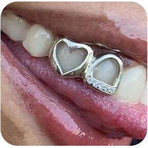 Teeth Grills for Women Grillz Teeth Men Tooth Gems Cap Hollow Heart Mouth Grills Tooth Jewelry for Hip Hop Single Grillz with Molding Bar Rapper Outfits Costume Accessory Halloween Party in Saudi Arabia