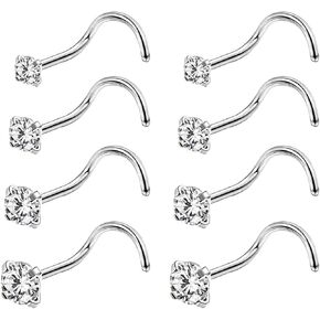 8Pcs GOLD Nose Studs Hypoallergenic Stainless Steel Corkscrew L Shaped Nose Piercing Nose Rings for Women Men 20G Body Piercing Screws Studs Cartilage Helix Tragus Earring Hoops Labret Lip Piercing Jewelry in Saudi Arabia