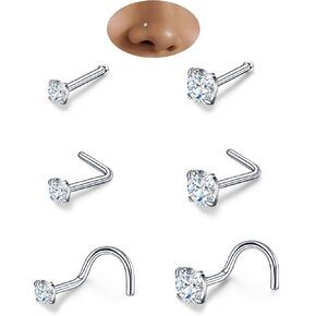 sayata 6PCS 18G/20G/22G Moissanite Nose Rings Stud for Women Men, 925 Sterling Silver Hypoallergenic L-Shaped Nose Stud, Corkscrew Nose Piercing Nose Studs in Saudi Arabia