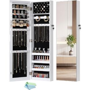 Nicetree Mirror Jewelry Cabinet, Jewelry Armoire with Full Length Mirror,Mirror with Jewelry Storage Wall/Door Mounted, Lockable Jewelry Armoire Organizer, Oak in Saudi Arabia