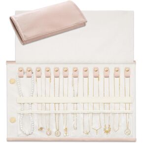 Lolalet Travel Necklace Organizer, Tangle-Free Necklace Case for Travel, Foldable Roll Up Jewelry Storage Bag for Necklaces Chains Bracelets, Beige, 12 Slots Holder in Saudi Arabia
