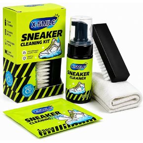 X-SMILE Sneaker Cleaning Kit, Foam Cleaner for White Shoes, PU & Synthetic, Canvas, Mesh & Rubber, Brush, Towel & Wipe 100ml in Saudi Arabia