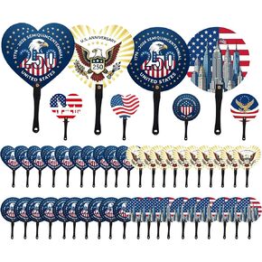 40 Pcs Patriotic 250th Anniversary Handheld Fans Bulk 4 Styles Round & Heart American Flag 4th of July Stars Stripes Red White Blue Summer Plastic Fans for Independence Memorial Day Party Favors in Saudi Arabia