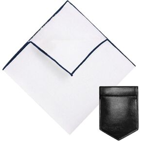Linen Pocket Squares for Men with Leather Holder 10x10 Inch Prefolded Men's Handkerchief White Pocket Squares in Saudi Arabia